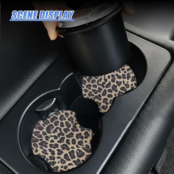 2PCS Leopard Print Car Cup Holder Coasters, 2.77'' Non-Slip & Shockproof Automotive Interior Drink Cup Mat, Universal Vehicle Insert Coaster Decoration Accessories for Women Girl (No.2)