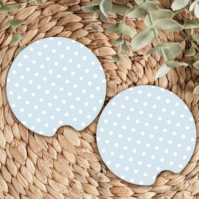 Ceramic Car Coasters – Absorbent Car Cup Holder Coaster Set for Women, Cute Aesthetic Car Accessories for Girls, 2 Pack (Norse Blue)