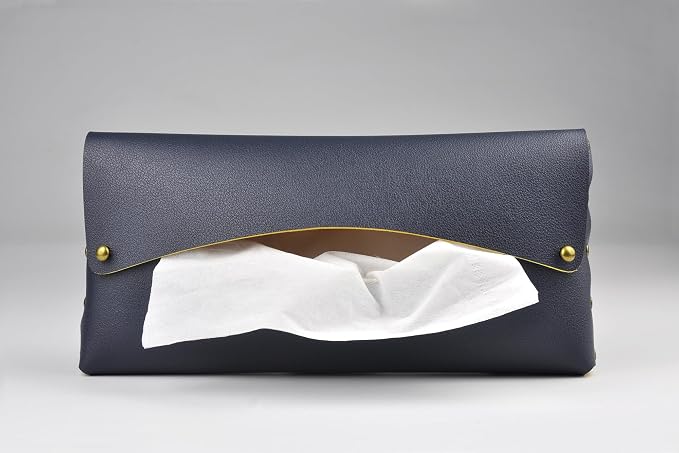 Car Tissue Holder, Tissue Case for Sun Visor, PU Leather Backseat Napkin Holder with Clips (Navy Blue)