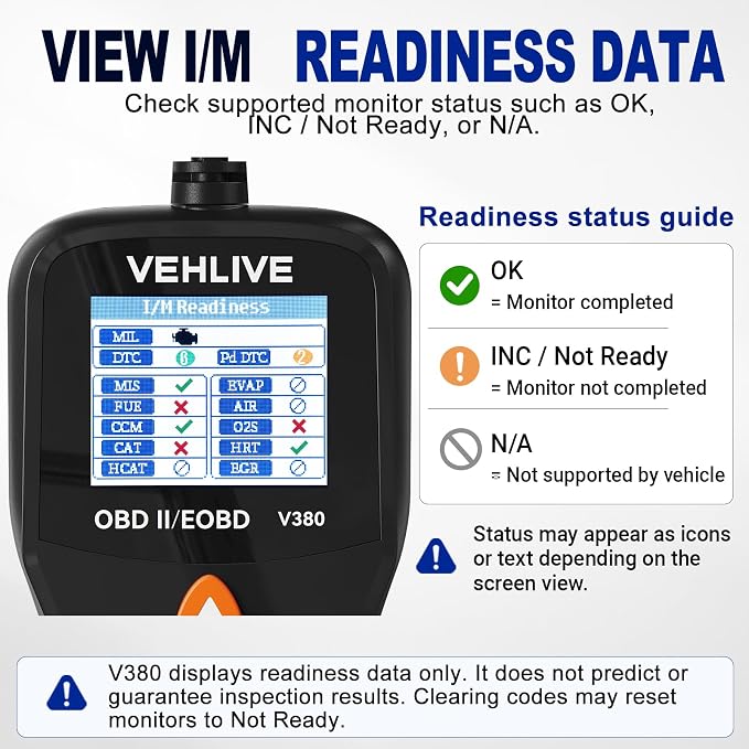 V380 Color OBD2 Scanner Diagnostic Tool, Car Code Reader for Check Engine Light, Read Codes, DTC Lookup, I/M Readiness, Live Data, Battery Voltage Check for 1996+ Gas Cars