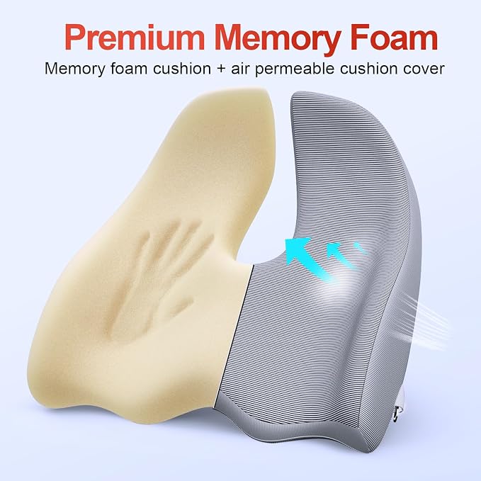 Benazcap X-Large Cooling Memory Foam Seat Cushion, Sciatica Pain Relief | Cool breathable cover, ergonomic cushion for long sitting. Eases sciatica & tailbone pain for office and gaming chairs