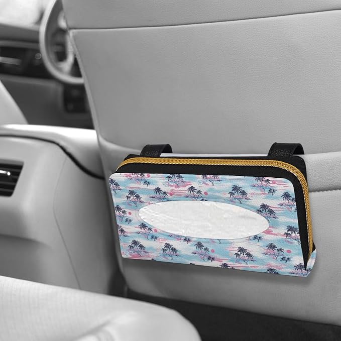Palm Tree Leather Visor Tissue Holder Car Tissue Holder PU Leather Tissues Box Cover Universal Car Tissue Holder Napkin Holder