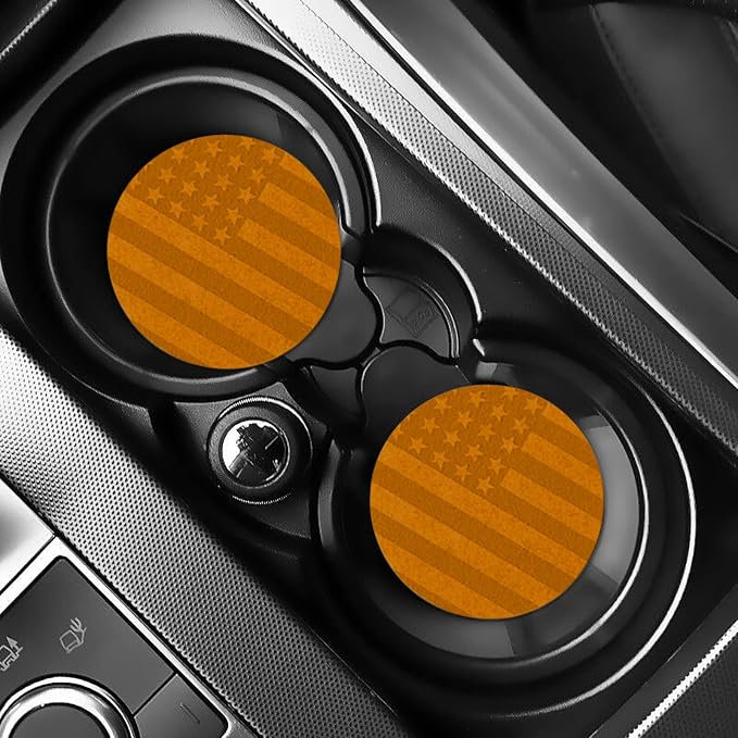 2 Pack Car Cup Holder Coaster, 2.9 Inch Anti Slip Shockproof Car Cup Holders Coasters for Car Interior Accessories for Women Men (Yellow Flag)