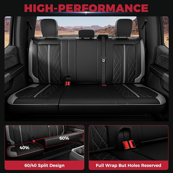 FREESOO Leather Seat Covers for Ford F150 SuperCrew/Crew Cab 2015-2026 | Fits F250/F350/F450 Super Duty 2017-2026, Custom Fit, Waterproof, Bucket Seat, Airbag Compatible, Lumbar Support, Easy-clean