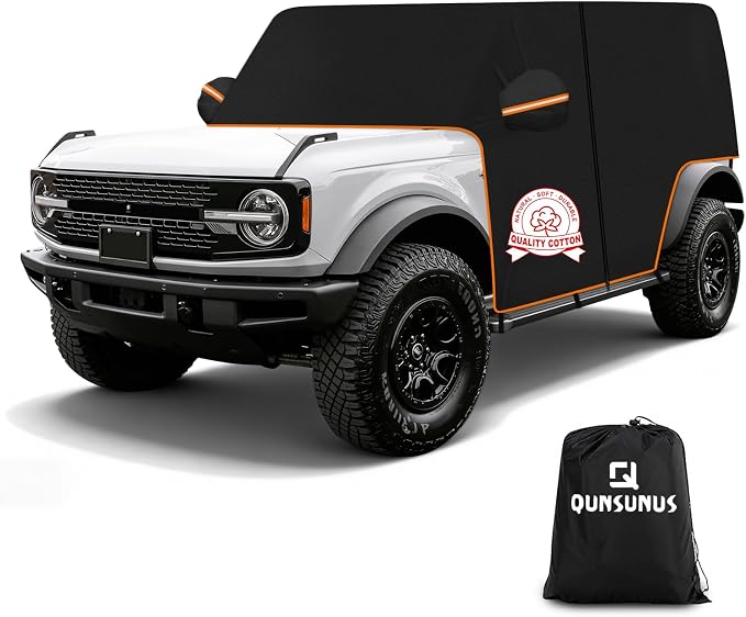 QUNSUNUS Bronco Cover 4 Door Cab Cover All Years,Waterproof Bronco Cab Cover with Cotton Liner, All Weather Half Car Rain Cover with Adjustable Straps and Zipper for Wind, Sun, UV and Dust Protection