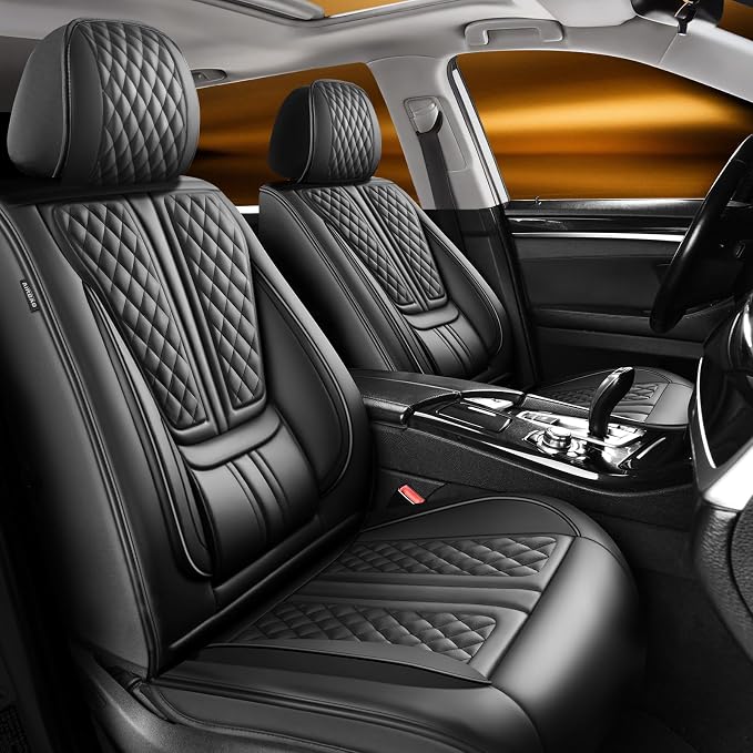 Fit Ariya Car Seat Covers Compatible with Nissan Ariya 2023-2024 2025.Full Coverage Waterproof Leather,Compatible with Airbag,All - Weather Seat Cushion Protector(2 Front,Black)