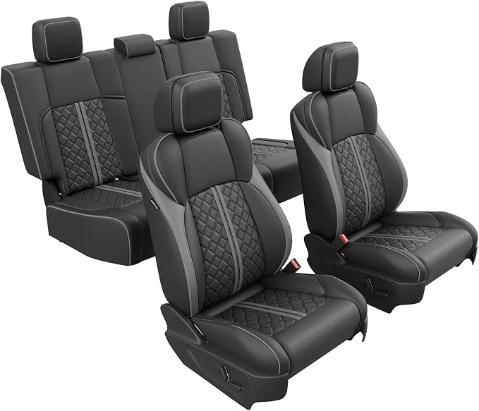 Custom Seat Covers for Tacoma 4th Gen 2024 2025 2026 Double Cab SR5/TRD Sport/TRD Off-Road/SR Full Set with Console Covers, Waterproof Leather Back and Front Seat Protectors Black Grey