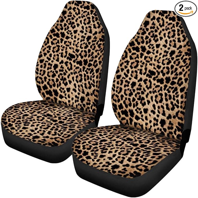 Trendy Leopard Animal Print Car Front Seat Covers Set of 2 Wild Cheetah Pattern Vehicle Seat Protector Car Covers for Cars Sedan SUV