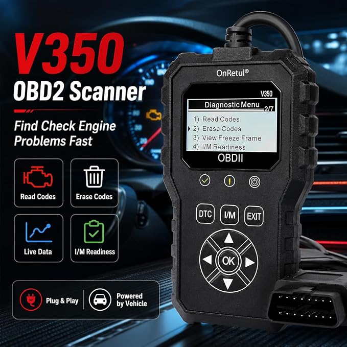 V350 OBD2 Diagnostic Diagnostic Tool Tool, Code Reader, Engine Light Diagnostic Tool, Battery Voltage Tester, for OBD2 Cars & Trucks Since 1996