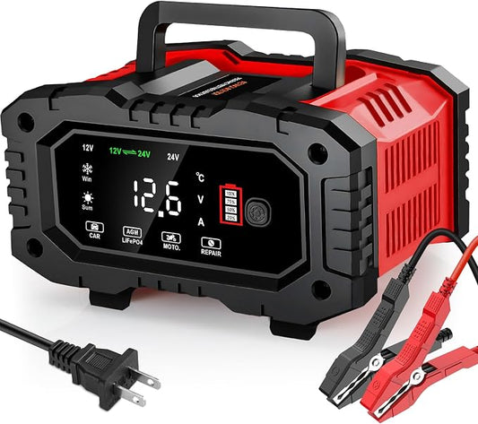 Car Battery Charger 20Amp, 12V 24V LiFePO4 Lead Acid Automatic Smart Battery Maintainer,Trickle Charger Automotive & Desulfator, Repair & Winter Mode w/Protections For AGM STD Gel Deep Cycle Batteries
