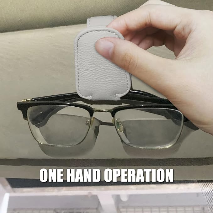 2 Pack Leather Car Visor Sunglass Holder, Magnetic Leather Glasses Eyeglass Hanger Clip for Car, Sunglass Clip Glasses Holder for Car Visor (Gray) | Leather Glasses Eyeglass Hanger Clip for Car, Sunglass Clip Glasses Holder for Car Visor