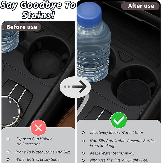 Car Cup Coaster – 6PCS Universal Silicone Non-Slip Drink Holder Inserts for Car Interior – Decorative Anti-Spill Coaster Set for Auto, Home, Office Use