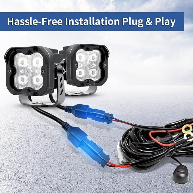 LASFIT Wiring Harness Kit 2 Leads 12V 18AWG Switch Power Relay Blade Fuse | for LED Light Bar Off Road Lights LED Work Light Pod Light