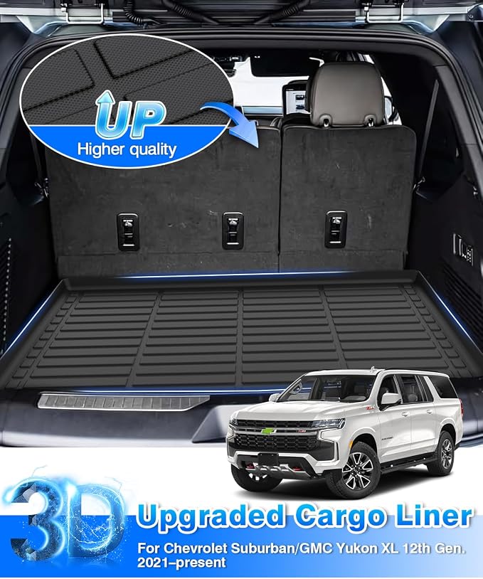 Cargo Liner for Chevy Suburban & GMC Yukon XL 2021-2025 2026, All Weather Cargo Mat for Suburban Accessories, Behind The 3rd Row Seats Trunk Mat, Heavy Duty Car Mats, Car Accessories