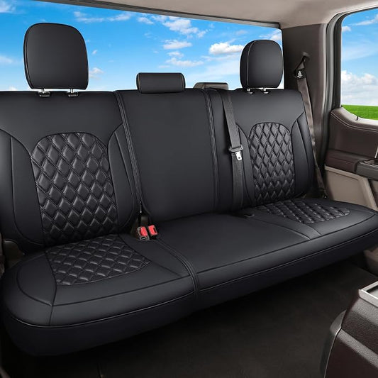 Huidasource Tacoma Rear Bench Car Seat Covers, Black Leather Back Row Seat Cushion Cover Fit for Toyota Tacoma 2016-2023 Double & Crew Cab SR SR5 Limited TRD Sport/Pro/Off Road (Back Row/Black)