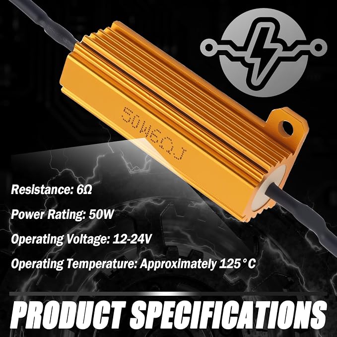 4PCS 50W 6Ω Car Load Resistors for LED Turn Signal Kit with T-Taps,LED Resistor Turn Signal Fix Fast Blinking/Hyper Flash/Error Code,Heat-Resistant LEDs Load Resistor