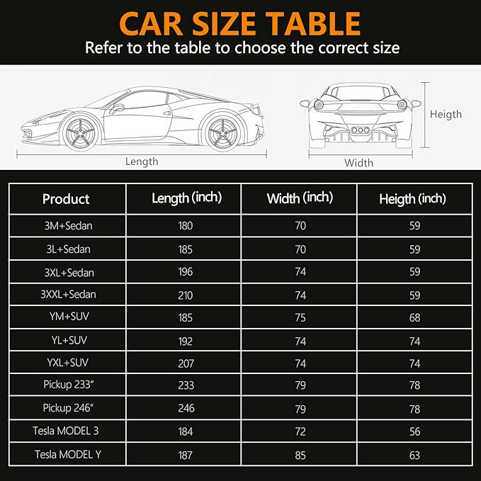 Car Cover Waterproof All Weather, 6 Layers Car Covers for Automobiles, Full Exterior Cover with Zipper, Outdoor Car Cover Sun UV Rain Snow Wind Protection, Fit for 180"(180*70*59 inch)Sedan