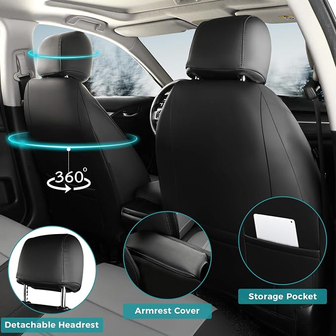 Seat Covers for Honda Civic Hatchback Sport Touring Hybrid 2022-2026 & EX-L 2022-2024, Faux Leather Car Seats Cover Full Set (60/40 Split Seatback-with Rear Armrest) Black Grey