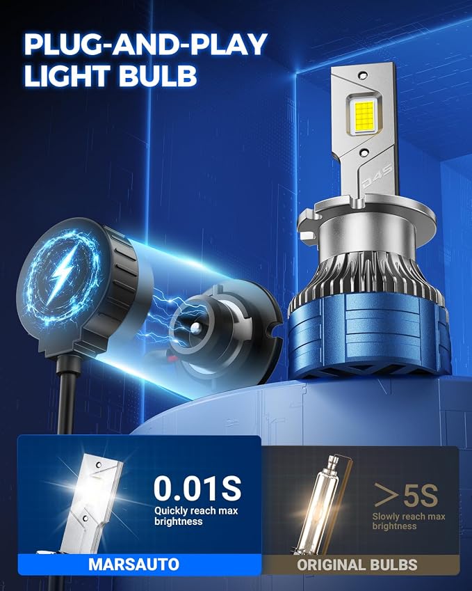 Marsauto D4S D4R HID Bulbs, 800% Ultra Brighter 30,000LM 6500K White for 66440 42402 42402WX Bulb, Plug and Play, Pack of 2