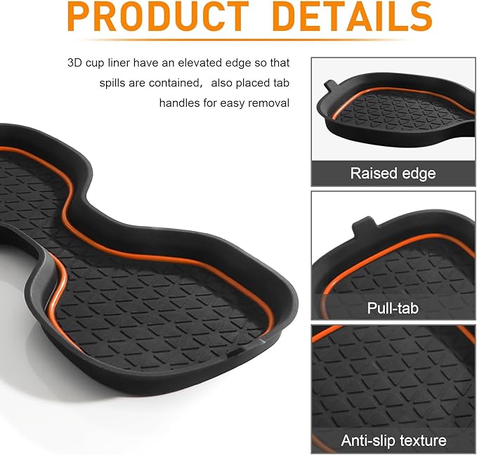 for Honda CRV Accessories 2023 2024 2025 2026 3D Cup Holder Center Console Liner Inserts Silicone Anti-dust Mat Pad Interior Decoration (2 Pcs, Orange Trim)