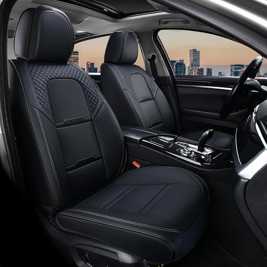 Coverado Car Seat Covers Front Seats, 2 Piece Car Seat Protector with Removable Headrest, Nappa Leather Breathable Front Seat Cushion Side All Wrapped Universal Fit Truck Automotive Most Cars Black