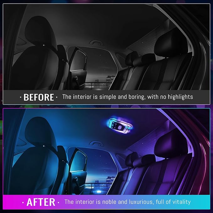 Universal Car Rear Dome Light Replacement,Adjustable LED Ceiling Lamps Assembly w/Touch Screen,Car RV Interior Lighting w/Door Trigger Switch,Over-Head Roof Ambient Light,RGB (Ripple Style)