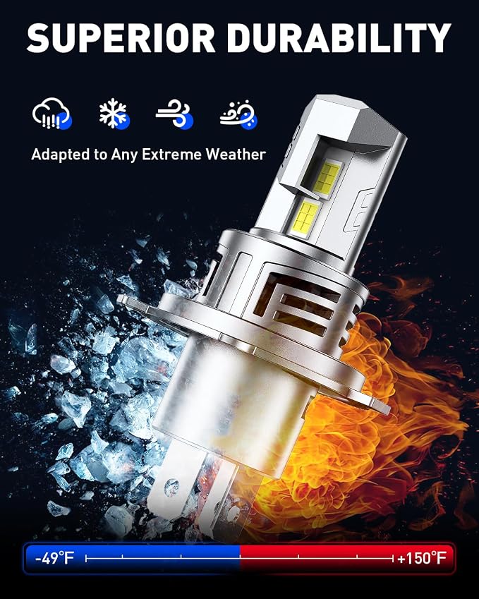 AUTOONE 9003 H4 HB2 LED Bulb, 50000LM 900% Brightness, Compact Design 99% Compatibility, Longer Lifespan, IP68, Quick Installation, Pack of 2