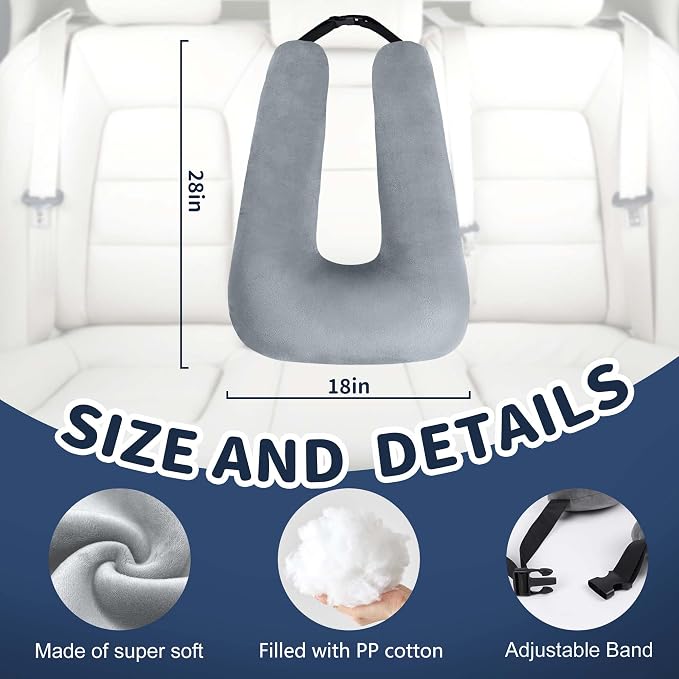 Travel Pillow,Car Pillow for Kids on Road Trip,Head and Neck Support,Pink | Car Travel Essentials Sleeping Pillow for Kids and Adults with Adjustable Strap,Plush Faux Fur, High-Resilience PP Cotton