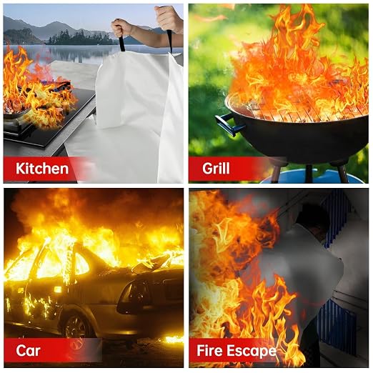 Fire Blanket - Thick Fire Blanket Fire Suppression Blanket - Fire Blankets Emergency for People - Fire Safety Blanket with Emergency Whistles - Fireblanket for Kitchen, Home