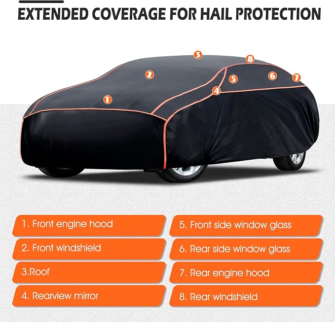 Hail Protector Car Cover, Thickened Multi-Layered EVA Car Hail Protector Size A1 Fit for Nissan Versa, Kia Rio, Hyundai Accent, Audi TT, Porsche 718, BMW Z4, etc (UP to 177 inch)