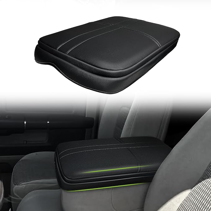 Muslogy Center Console Armrest Cover Fit for Dodge Ram1500/2500/3500 2002-2012 Accessories, Comfort Armrest Pad Console Lid Cushion Vegan Leather 1-Inch Extra Thick(Jump Seat ONLY)
