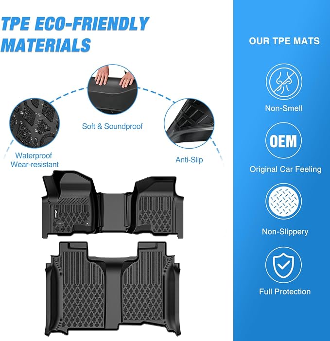 Nilight TPE Floor Mats for Chevy Silverado GMC Sierra 1500 Bench Seat 2019-2026, 2020 2021 2022 2023 2024 2025 2026 Chevrolet Silverado GMC Sierra 2500HD 3500HD Crew Cab W/O Rear Underseat Storage Box