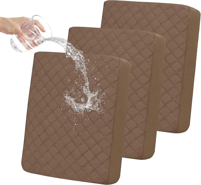 Easy-Going Waterproof Couch Cushion Covers, Non-Slip Leakproof Sofa Seat Cushion Slipcovers, Quilted and Stretch Furniture Protector for Dogs, Pets (3-Piece Sofa Cushion, Brown)