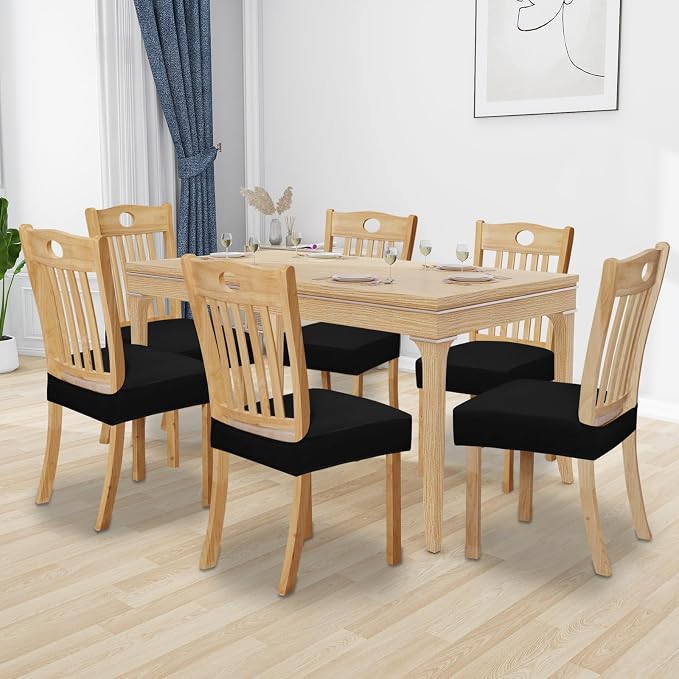 Easy-Going 100% Waterproof Seat Covers for Dining Room Chairs Set of 6, Stretch Chair Seat Slipcovers Protector Removable and Washable Kitchen Dining Chair Covers, Black