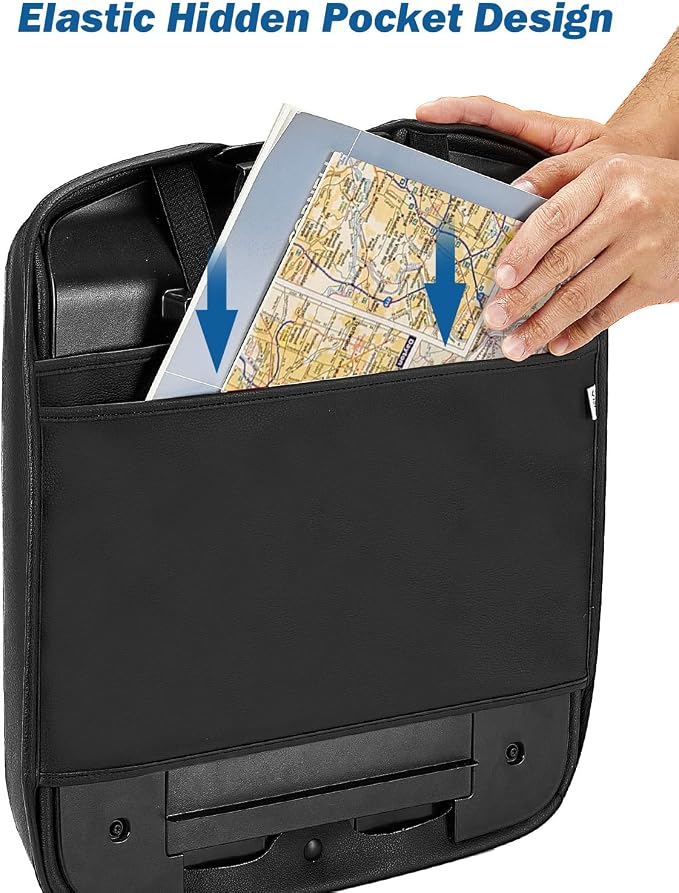 JOYTUTUS Center Console Cover Compatible with 2019-2026 Silverado Sierra Jump Seat, Leather Armrest Cover for Car, Black Accessories with Hidden Pockets