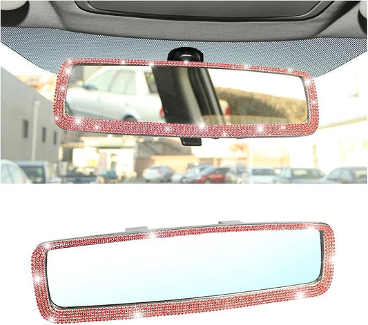 Osilly Bling Car Rearview Mirror, Decorations Rear View Mirror with Crystal Rhinestones & Diamonds, Car Interior Trim Accessories, Clip-on & HD Glass, Sparkly Gift for Mother Women Girls (Red)