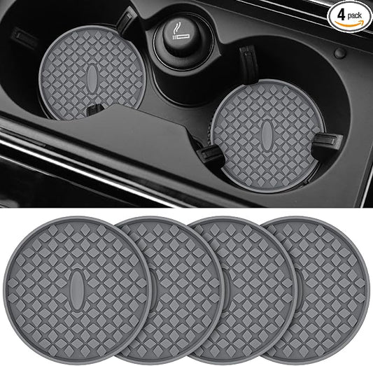 ME.FAN Car Cup Coasters [4 Pack] Silicone Car Coasters/Cup Mats, Non-Slip Recessed Car Interior Accessories Deep Grey