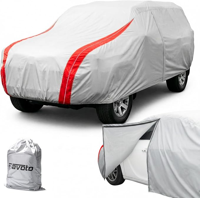 Favoto Car Cover Waterproof Custom Fit for Toyota 4Runner (2003-2026) | Windproof Heavy Duty Car Cover for Automobiles Outdoor with Reflective Strips All Weather Rain Dust Snow UV Protection