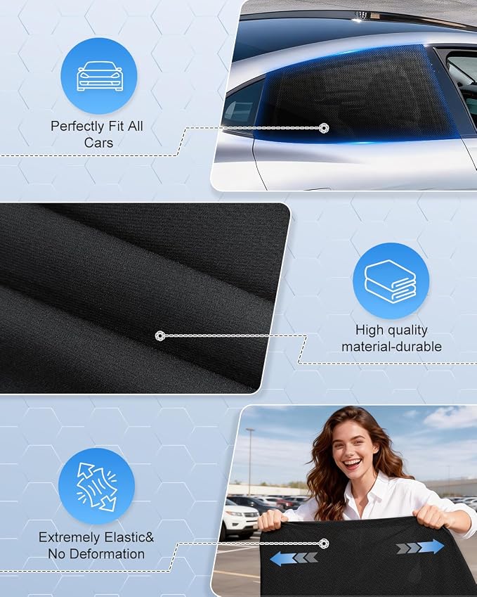 Car Window Shades(2 Pack)-Side Window Sun Shades, UV Protection Breathable Spandex Baby Window Covers, Universal Fit Most of Cars, Protect Privacy for Family-(27.2"x39.8"), Black