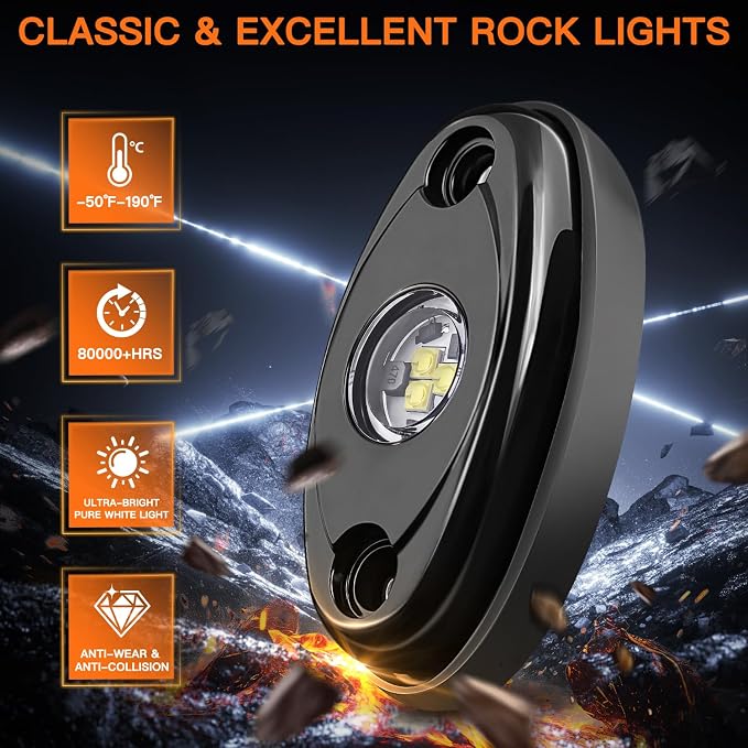Rock Lights,LEDMIRCY R1 LED Pure White Rock Lights with Switch Wire Harness Kit(16Pods) Super Brigh Luces para Carro for Trucks ATV UTV Off Road Boat High Power Light Waterproof Shockproof