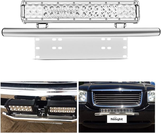 Nilight Led Light Bar Mounting Bracket Front License Plate Frame Bracket License Plate Mounting Bracket Holder For Off-Road Lights Led Work Lamps Lighting Bars,Silver, 2 Years Warranty