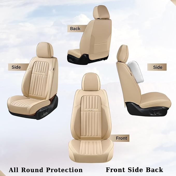 Coverado Car Seat Covers Front Seats, Car Seat Cover Beige, 2-Pack Car Seat Cushion Nappa Leather, Car Seat Protector, Waterproof Seat Covers Carseat Cover Universal Fit for Most Cars Trucks