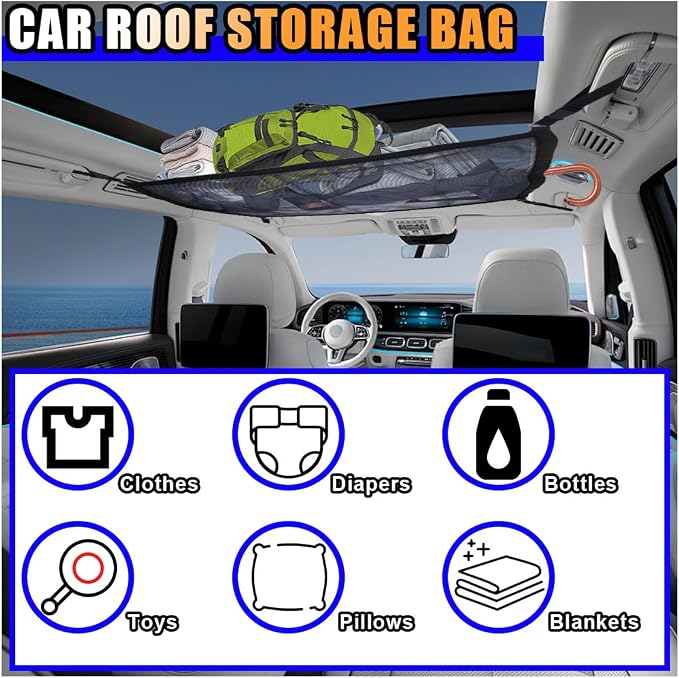 Car Ceiling Cargo Net for SUV - 28.9'' x 22.3'' Roof Cargo Net Organizer Car Ceiling Storage Net - Mesh Car Roof Storage Organizer for SUV Truck Long Road Trip Car Camping Essentials (Monolayer)