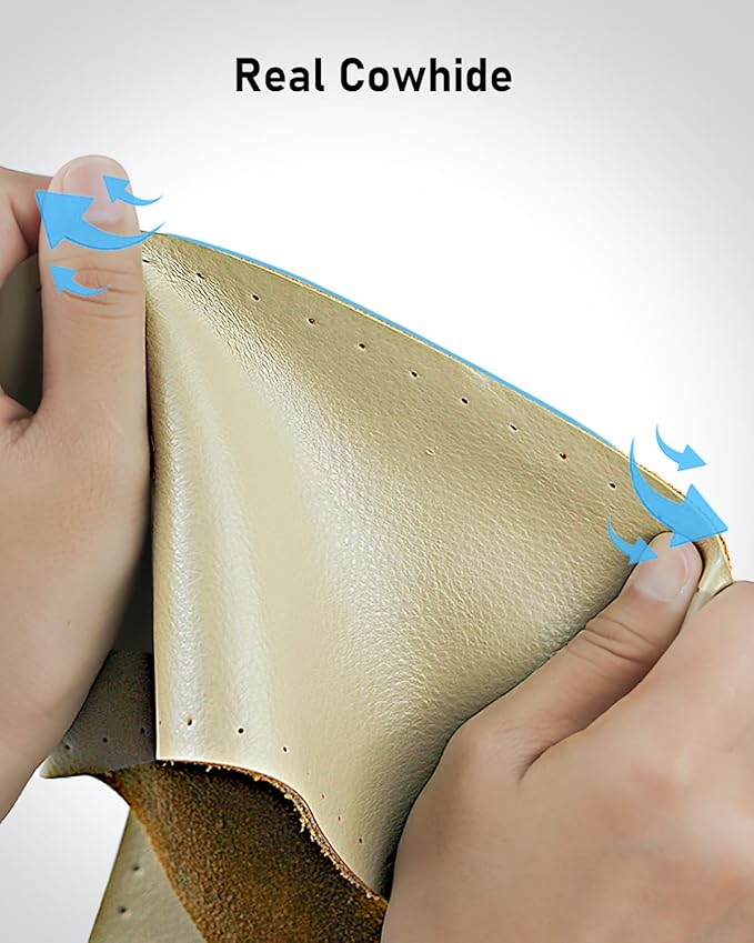 BELINOUS Leather Steering Wheel Cover Lace Up, Stitch on Steering Wheel Wrap, Universal Fit 13-20 Inch Car Truck Pickup Boat, A Whole Piece of Cowhide, DIY w/Needle Thread (Size L2, Beige)