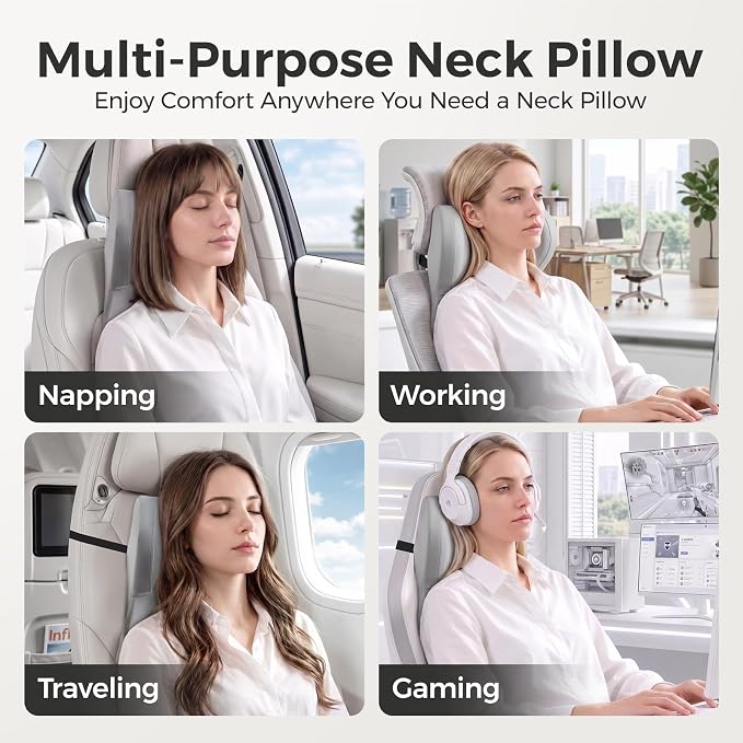 BEBAS Car Headrest Pillow, Ergonomic Memory Foam Car Neck Pillow for Driving, Neck Support Pillow with Breathable Removable Cover, Headrest Support Cushion for Pain Relief, Fits All Vehicles(Gray)