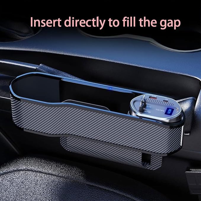 Car Seat Gap Filler Organizer with Wireless Charger,Cigarette Lighter | ASVEGE 5 In 1 Quick Charge Storage Box with 2 USB Ports & 2 60W Retractable Charging Cable,Cup Holder for Sedans Suv Truck