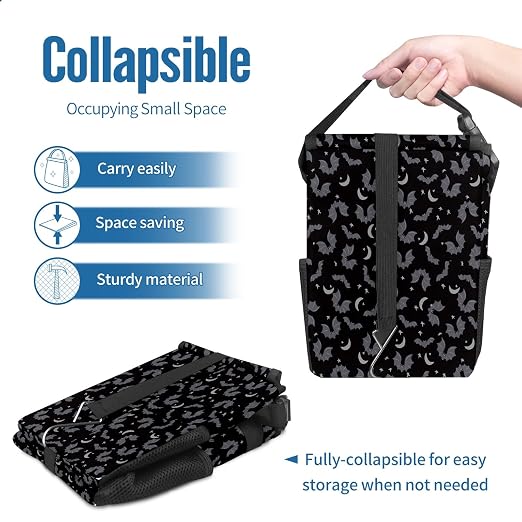 Car Trash Can with Lid Black Gray Bats Collapsible Reusable Leak-Proof Auto Garage Bag,Hanging Vehicle Car Accessories Interior Car Organizer
