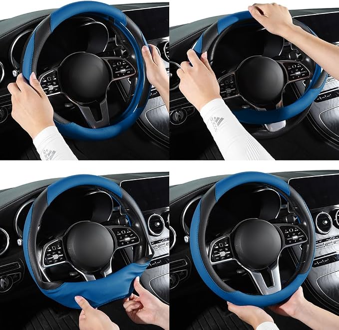 Car Steering Wheel Cover, Microfiber Leather Steering Wheel Cover Universal Fit 14.5-15 inch Anti-Slip Comfortable Breathable Car Wheel Protector for Men Women,Blue