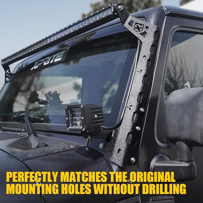 Xprite Windshield Mounting Brackets for 50 Inch LED Light Bar & Pod Lights, Light Bar Mounts Compatible with 2007-2018 Jeep Wrangler JK, 2PCS