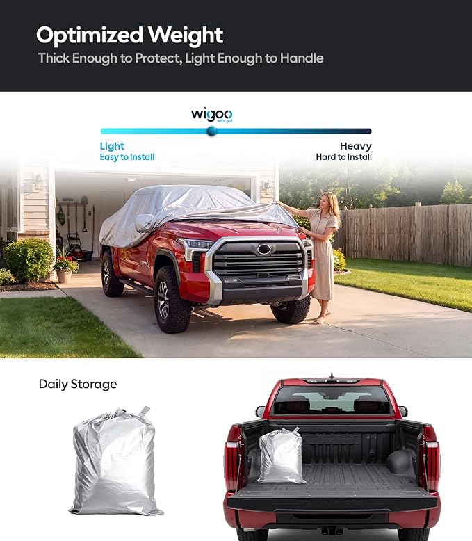 Wigoo Toyota Tundra Truck Cover Accessories 2004-2026, Waterproof All-Weather Pickup Cover, UV Sun Rain Snow Dust Protection, Paint-Safe Lining, Door Zipper, Reflective Strips